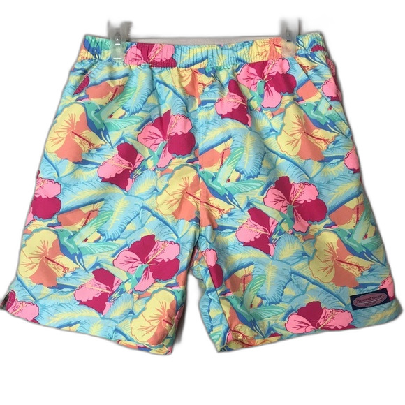 Vineyard Vines Chappy Trunks Mens medium Blue Multi Floral Board shorts swim - Picture 3 of 10